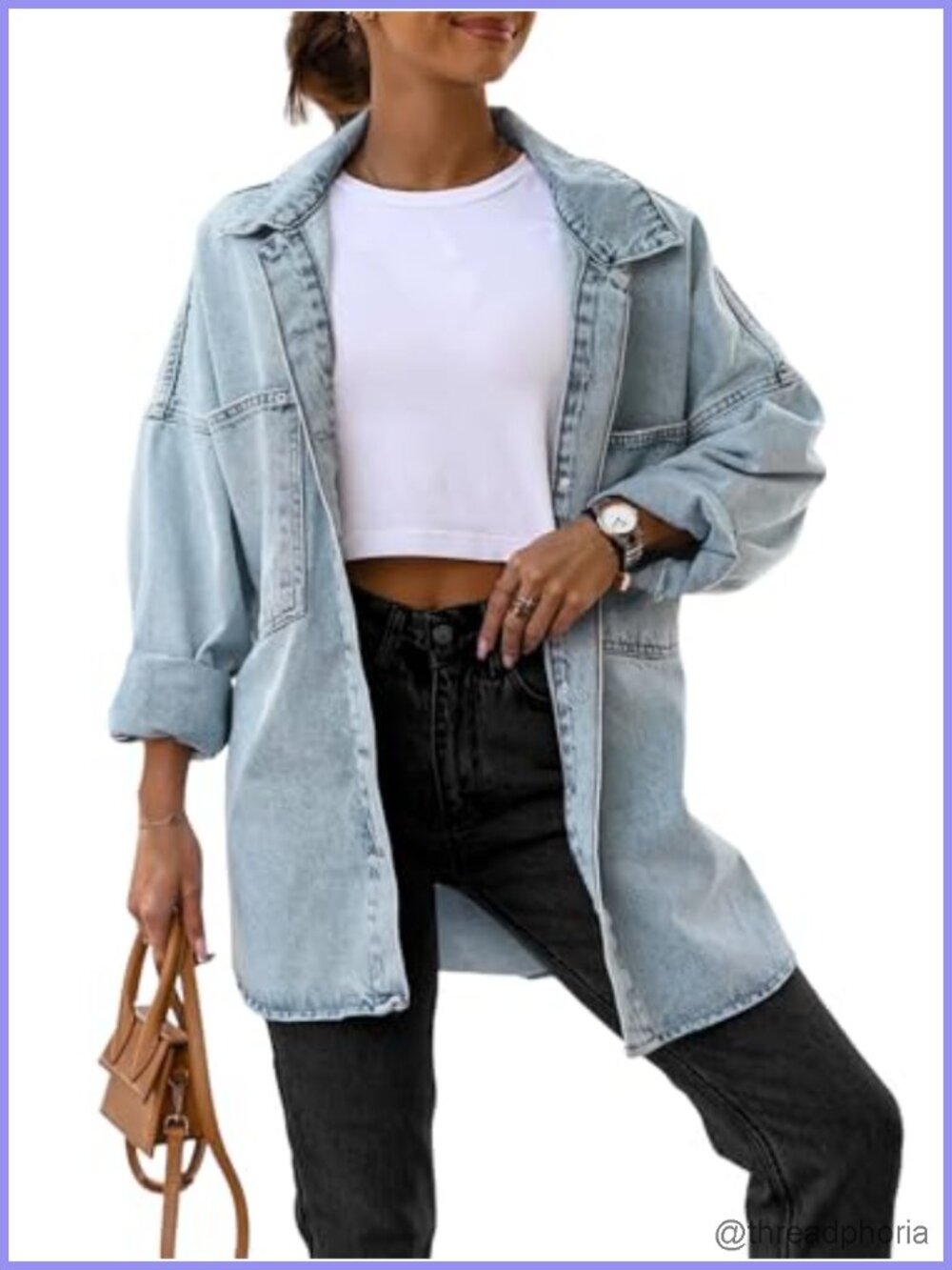Oversized Denim Button Down Long Shirt Jacket Relaxed Fit Women's Jean Coat